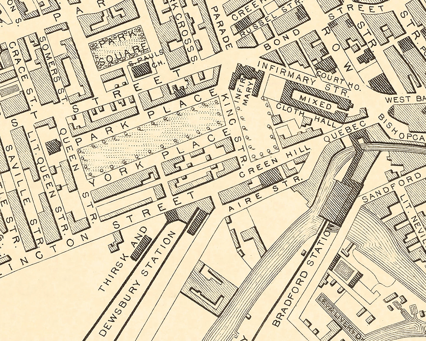 Vintage LEEDS map c. 1851 by Rapkin and Tallis, fine reproduction
