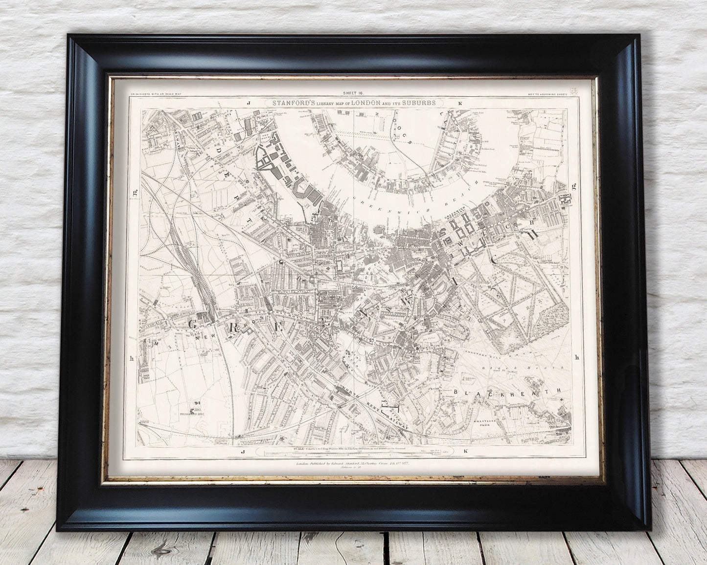 Old LONDON map 1877 Greenwich Deptford Millwall Blackheath Sheet 16