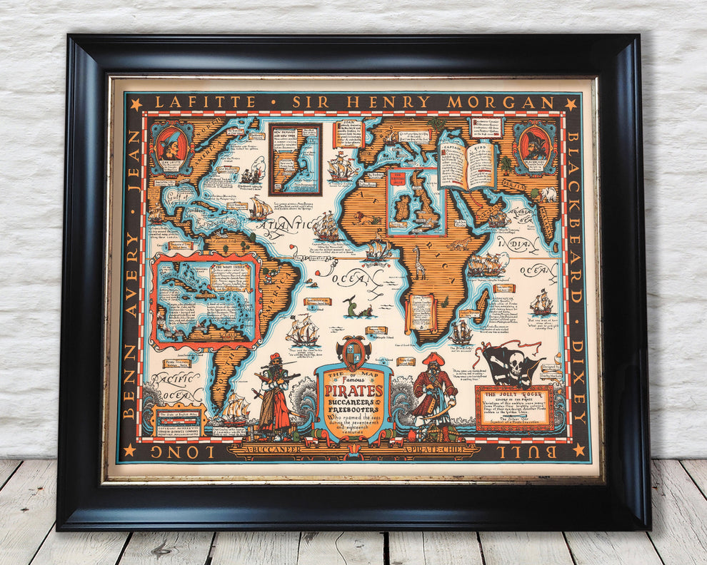 Map of famous PIRATES 1938 Darby Harbold - Blackbeard Morgan Lafitte ...
