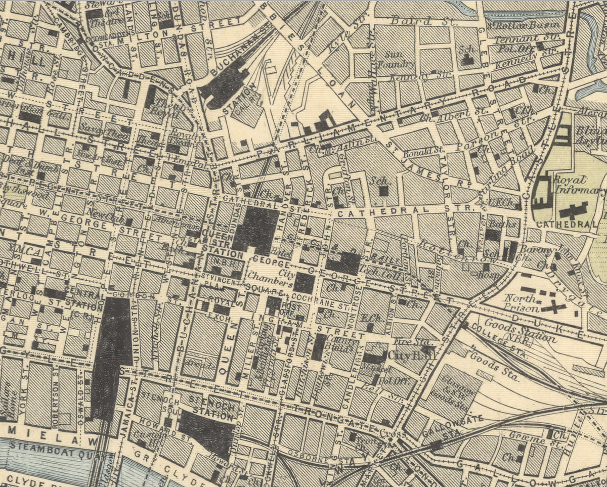 Govan Postcode Map Extended Old GLASGOW Map 1912 by Bartholomew - Govan, Pollokshields ...