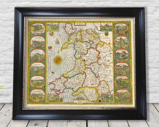 Rare Old WALES Map John Speed 1611 - Cymru Cardiff Swansea St Davids